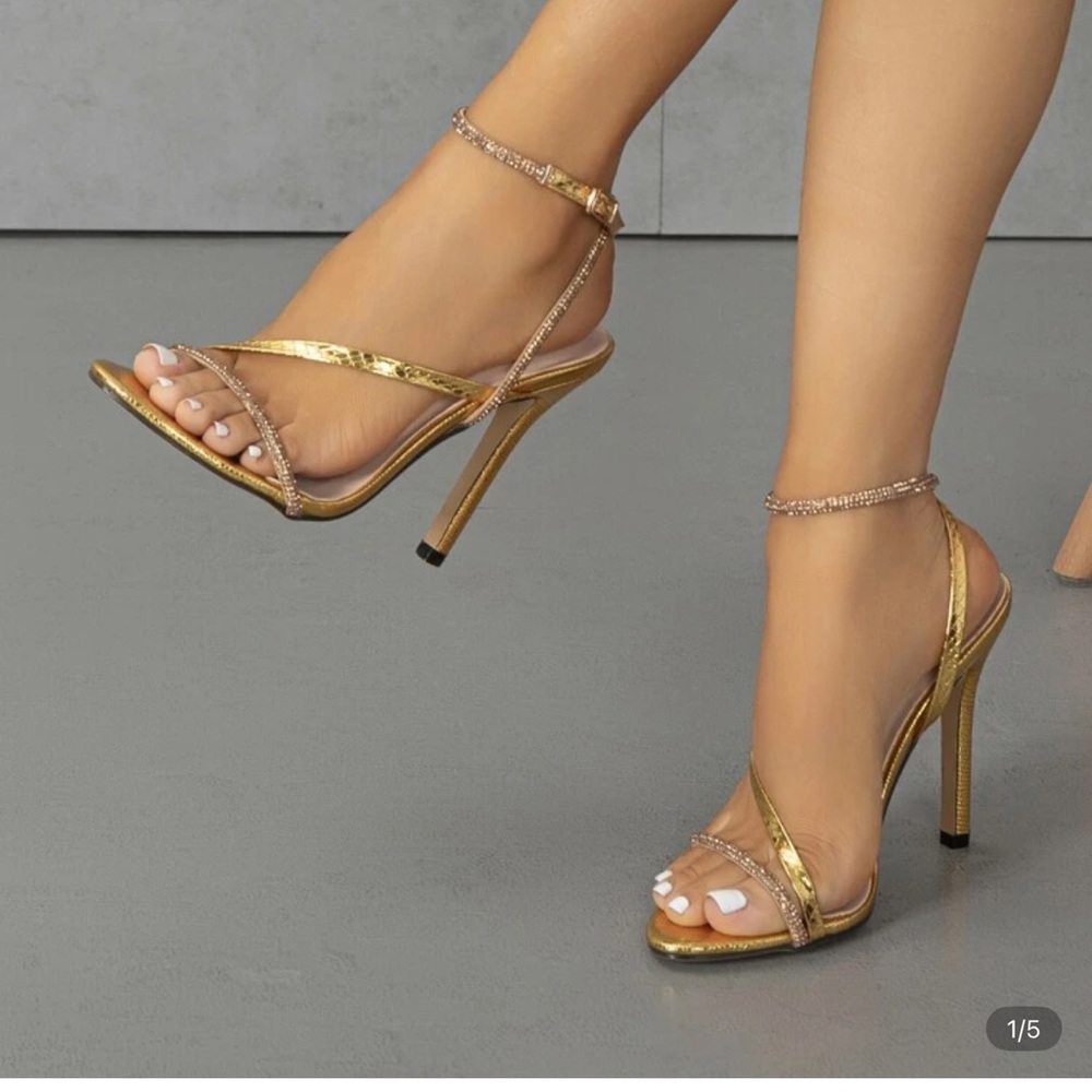 Elegant Gold Strappy Heels - Picture 2 of 7